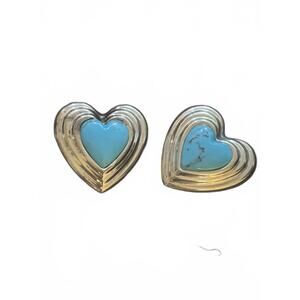 Vintage Heart-Shaped Sterling Silver Turquoise Clip On Earrings